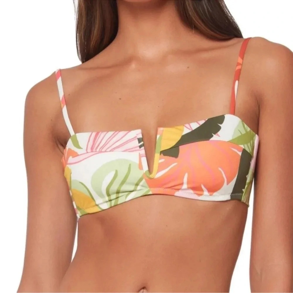 Sanctuary Tropical V Wire Bikini Removable Pads Swim Top Size L NWT